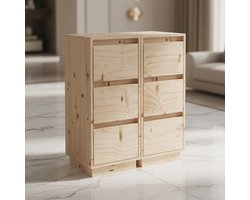 Luxe Massief Grenen Houten Dressoir Set met 3 Laden – Multifunctionele Ladekast / Bijzetkast / Commode 32x34x75 cm (2 Stuks) – Naturel – Mobili Bella