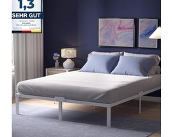 Luxe Metalen Bedframe met Boxspring Look - 140x200 cm - Extra Hoge Opbergruimte (41cm) - Inclusief Poten & Lattenbodem - Wit Industrieel Design