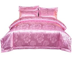 Luxe Microvezel Beddengoed Set 200x200 Roze Barok Patroon Inclusief 2 Kussenslopen