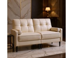 Luxe Mid-Century 2-zits loveseat in beige crèmetinten. Premium linnen en fluweel met ergonomisch design. Perfect voor kleine woonkamers, inclusief 2 sierkussens. Max draagkracht: 350 kg. - House & Garden