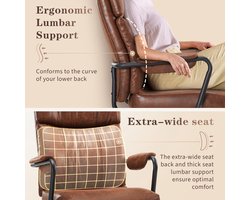 Luxe Mid-Century Ergonomische Bureaustoel – Extra Brede Zitting 52 cm – Hoogwaardige Retro Directiestoel van Vintage Imitatieleer – Hoge Rugleuning – In Hoogte Verstelbare 360° Draaistoel – Met Lendensteun – Bruin – 54×52×108 cm – Altameubel