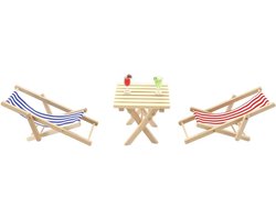 Luxe Mini Striped Lounge Stoel Set met Mini Bureau en Kleine Drinkglazen voor Strandgebruik