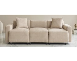 Luxe Moderne 3-Zitsbank – Fluwelen Beige Woonkamerbank met Decoratieve Kussens – Comfortabele Designbank voor Familie, Koppels en Ontspanning House&Garden
