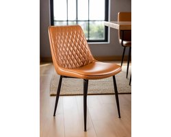 Luxe Moderne Kunstleren Eetkamerstoelen Set van 2 – Ergonomische Keukenstoelen met Metalen Frame en Rugleuning, 150 kg Draagkracht, Lichtbruin – Ganeey