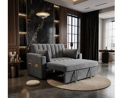 Luxe Moderne Multifunctionele Slaapbank – 2-Zits Bankbed met Verstelbare Rugleuning, Bekerhouders en Kussens – Comfortabele Grijze Bank voor Woonkamer, Slaapkamer en Kleine Ruimtes - Casa Serena