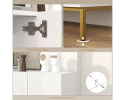 Luxe Moderne Opbergkast met 4 Deuren en Verstelbare Planken – Witte Dressoir Kast met Gouden Stalen Onderstel – Design Sideboard voor Woonkamer, Eetkamer of Kantoor – 140 x 40 x 75 cm – MedahomeStore