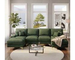 Luxe Moderne U-Vorm Hoekbank met Dubbel Verstelbare Zitplaatsen – 4-Zits Chenille Woonkamerbank – Comfortabele Bank voor Familie en Gezelligheid – House&Garden