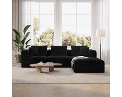 Luxe Modulaire Cloud Hoekbank 270x180x65 cm met Hocker, Velvet Zwarte 3-Zits Design Bank met Pocketvering & Extra Diepe Zitting – Geen Montage Nodig
