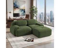Luxe Modulaire Corduroy Hoekbank Set | 2-Zits Sofa + Hocker | Premium Ribfluweel Design Comfort Bank | Modern Woonkamer, Kantoor & Lounge Bank | Antislip Onderkant | Zonder Montage | Groen - Casa Serena