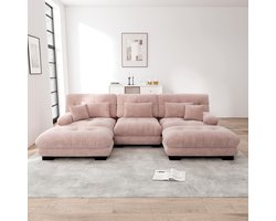 Luxe Modulaire Hoekbank Cloudbank - Extra Groot - U-vormig - Diepe Zit - Slaapbankfunctie - Met Poef - Roze