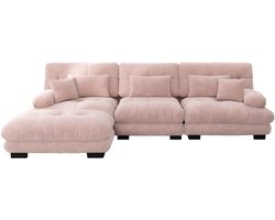 Luxe modulaire hoekbank - Extra grote L-vormige cloud bank voor woonkimmer, Diepe slaapbank met ottomane, Cord, Chenille roze