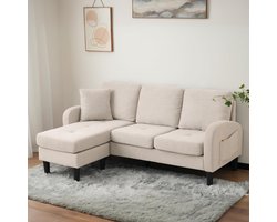 Luxe Modulaire Hoekbank met Chaise Longue – L-Vormige 3-Zits Bank 166 x 118 x 77 cm – Ademend Katoen-Linnen Stof, Compact & Comfortabel voor Woonkamer, Slaapkamer of Kantoor – Modern Beige Design