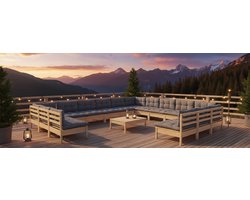 Luxe Modulaire Tuin Loungeset van Massief Grenenhout – 12-delige Outdoor Sofa Set met Kussens – Hoekbank & Palletbank voor Terras, Tuin en Balkon – Grijs & Natuur UrbanHome