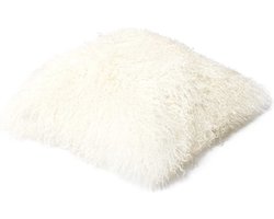 Luxe Mongools Lammerenbont Kussensloop - Echt Suède met Leren Achterkant, 40x40 cm
