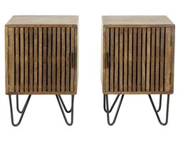 Luxe nachtkastje met Deurtjes (set van 2 stuks) - Nachtkastje Metaal Industrieel Hout - Nachtkastjes - Bijzettafeltjes Woonkamer Klein - Bijzettafels Bank Vierkant Hout & Zwart Landelijk (40 cm x 30 cm x 60 cm)