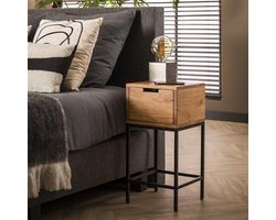 Luxe nachtkastje met Lade - Nachtkastje Metaal Industrieel Hout - Nachtkastjes met Lades - Bijzettafeltjes Woonkamer Klein - Bijzettafels Bank Vierkant Hout & Zwart Landelijk (30 cm x 30 cm x 60 cm) - Per stuk