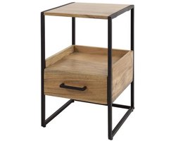 Luxe nachtkastje met Lade - Nachtkastje Metaal Industrieel Hout - Nachtkastjes met Lades - Bijzettafeltjes Woonkamer Klein - Bijzettafels Bank Vierkant Hout & Zwart Landelijk (35 cm x 35 cm x 55 cm) - Per stuk