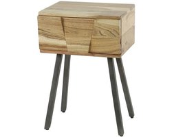 Luxe nachtkastje met Lade - Nachtkastje Metaal Industrieel Hout - Nachtkastjes met Lades & Schuine poot - Bijzettafeltjes Woonkamer Klein - Bijzettafels Bank Vierkant Hout & Zwart Landelijk (40 cm x 30 cm x 60 cm) - Per stuk