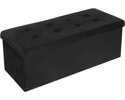 Luxe Opbergbank Zico - Met opbergruimte - Zitbank Poef - Voetenbank - Opbergbox hocker - Zitkist met deskel - Black - Velvet - 110x37.5x38cm