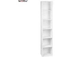 Luxe Opbergkast - Boekenkast - Smalle Kaste - Opberg Kast - Wandkast - 6 Planken - Hout - Wit