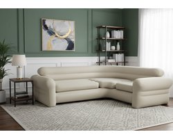 Luxe Opblaasbare Hoekbank XXL – 3-Persoons Luchtbank voor Binnen & Buiten – Multifunctionele Slaapbank met Uitneembare Kussens – Beige – Sterk PVC – Tot 400 kg Belastbaar – Modern Design Ganeey