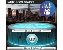 Luxe Opblaasbare Whirlpool Starry LED – 6 Personen Jacuzzi, Diameter 204 x 70 cm, 138 Massagemondstukken, Bubble Massage, Waterverwarming, Energiebesparende Timer, Binnen & Buiten Gebruik, Industrohome