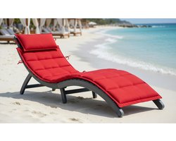Luxe Opvouwbare Acacia Houten Ligstoel met Comfortkussen Rood – Verstelbare Tuin Ligbed voor Binnen & Buiten – Duurzame Relaxstoel & Zonneligbed – MedaHomeStore