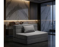 Luxe Opvouwbare Dubbele Slaapbank 2 Persoons – Multifunctionele Bedbank met Traagschuim, Comfortabele Zitting en Kussens – Ruimtebesparend & Wasbaar – Modern Donkergrijs voor Woonkamer, Slaapkamer en Logeerkamer - Casa Serena