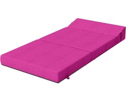 Luxe Opvouwbare Logeermatras Roze - Camping Matras 200x70x15 cm - Met Bruine Kussens