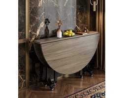 Luxe Opvouwbare Ronde Eettafel met Uitschuifbare Bladen en Wielen - Stabiel Metaalframe, Dragkracht tot 400 kg - Perfect voor Kleine Ruimtes, Geschikt voor 4-8 Personen Casa Serena