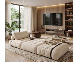 Luxe Opvouwbare Slaapbank en Stoelbed – Comfortabele Vloerloungestoel met Hoofd- en Lendenkussen – Ribfluweel Matras, Draagbaar, Ideaal voor Woonkamer, Slaapkamer en Logeerkamer – Beige - Casa Serena