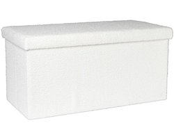 Luxe opvouwbare velvet / fluwelen opberg doos poef TEDDY - Wit - Polyester / MDF - 38 x 76 x 38 cm - Rechthoek - Storage box - Hal / Slaapkamer Opslagbox - Opvouwbaar