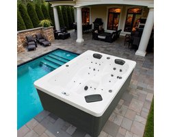 Luxe Outdoor Whirlpool voor 3 Personen – 32 Massagejets, 13 LED's, Ozon Reiniging – 220x156x82cm – Buiten Jacuzzi Spa met Ligplaatsen – Antraciet/Wit – 3850W – 820L