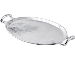 Luxe Ovale Dienblad van Zilver Aluminium - Serveerplank voor Kaarsen en Decoratie XL 56 cm