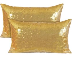 Luxe Pailletten Kussenslopen 2 Stuks - 30x50 cm Satijn Decoratieve Sierkussenhoezen voor Bank, Bed en Kerst (Goud)