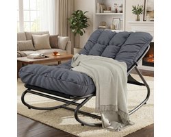 Luxe Papasan Schommelstoel met Dik Kussen - 2-in-1 Loungestoel voor Binnen & Buiten - Metalen Tuinstoel - Balkon & Woonkamer - Donkergrijs