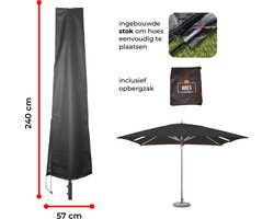 Luxe parasolhoes met ingebouwde stok en rits voor staande parasol | 240 x 57 cm | Waterdicht | Rits en stok | Geschikt voor parasol van 300 cm