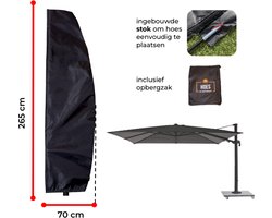 Luxe parasolhoes met ingebouwde stok en rits voor zweefparasol | 265 x 70 cm | Waterdicht | Rits | Stok | Geschikt voor parasols tot 350 cm | Zwart