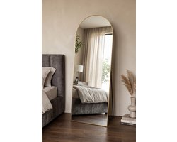 Luxe Passpiegel 160x60 cm – Grote Boogspiegel Staand & Wand – Moderne Toogspiegel – Minimalistische Design Spiegel met Metalen Rand – Goud