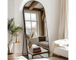 Luxe Passpiegel 160x60 cm – Grote Boogspiegel Staand & Wand – Moderne Toogspiegel – Minimalistische Design Spiegel met Metalen Rand – Zwart