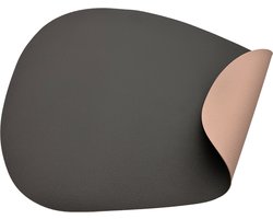 Luxe placemats lederlook - Eivormig - 6 stuks - dubbelzijdig roze en grijs - 44 x 37 cm - leer - leatherlook placemat