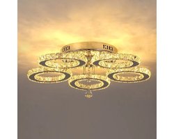 Luxe Plafondlamp - Kroonluchter - LED Verlichting - Kristal - Zilver - Cirkels - Rondjes - 53 cm - 100W