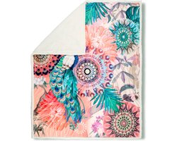 Luxe Plaid 130x160 cm - Bloemen en Pauwen Print - Multi - Polyester - Voor 1 Persoon