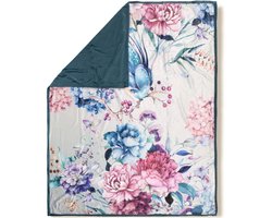 Luxe Plaid 130x160 cm - Bloemen en Vogel Print - Grijs/Blauw/Roze - Polyester - Voor 1 Persoon