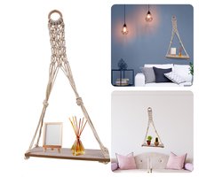 Luxe Plantenhanger - Wanddecoratie - Wandhanger - MDF Plank - Lichte Houtskleur - Wit Touw - 30x10,5x59,5cm - Inclusief EBOOK