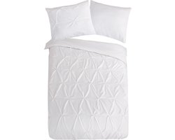 Luxe plooien dekbedovertrek Delphine wit - 140x200/220 (eenpersoons) - heerlijk zacht en soepel - strijkvrij - hoogwaardige kwaliteit