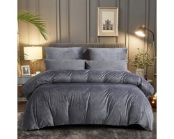 Luxe Pluche Dekbedovertrek Antracietgrijs - Warm Fleece & Kasjmier Gevoel - Inclusief 2 Kussenslopen