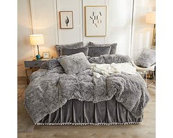 Luxe pluche Shaggy dekbedovertrekset met kussenslopen - ultrazacht beddengoed voor een stijlvol interieur (king, ombre lichtgrijs)