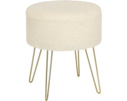 Luxe Poef Feri - Met opbergruimte - Rond - Voetenbank met opbergruimte - Opbergbox hocker - Zitkist met deskel - Beige - Teddy - 39x39x44 cm
