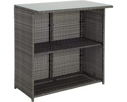 Luxe Polyrattan Tuinbarset met 2 Barkrukken en Glazen Bartafel 100x61x105 cm – Weerbestendige Rotan Tuinmeubelen Set Grijs – Modern Design